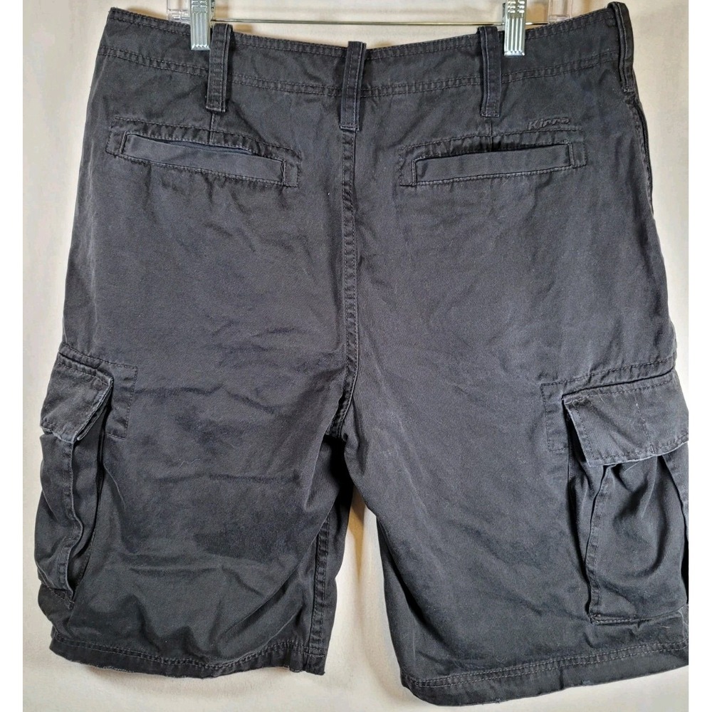 Kirra Cargo Shorts Mens 34W Black Khaki Utility Flat Front Pockets 100%‎ Cotton